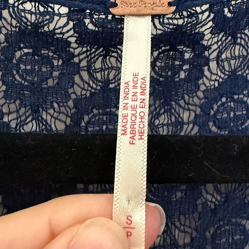 Free People Bring the Romance Handkerchief Hem Lace Maxi Dress in Navy Blue - S - Picture 10 of 13